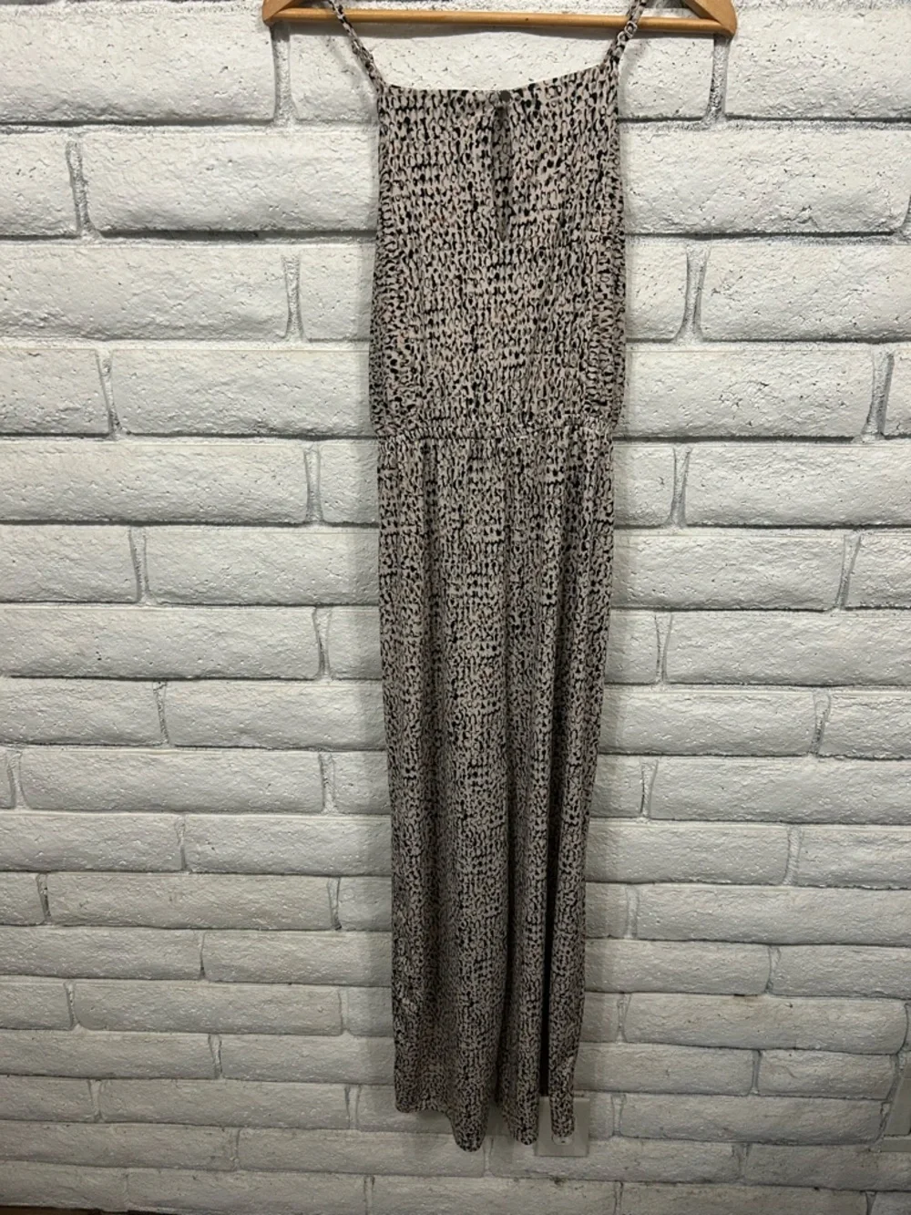 Maurices Taupe Printed Spaghetti-Strap Jumpsuit with Front Tie